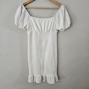 Nectar Clothing Dress Small S White Off Shoulder Smocked Puff Lined Prairie Boho